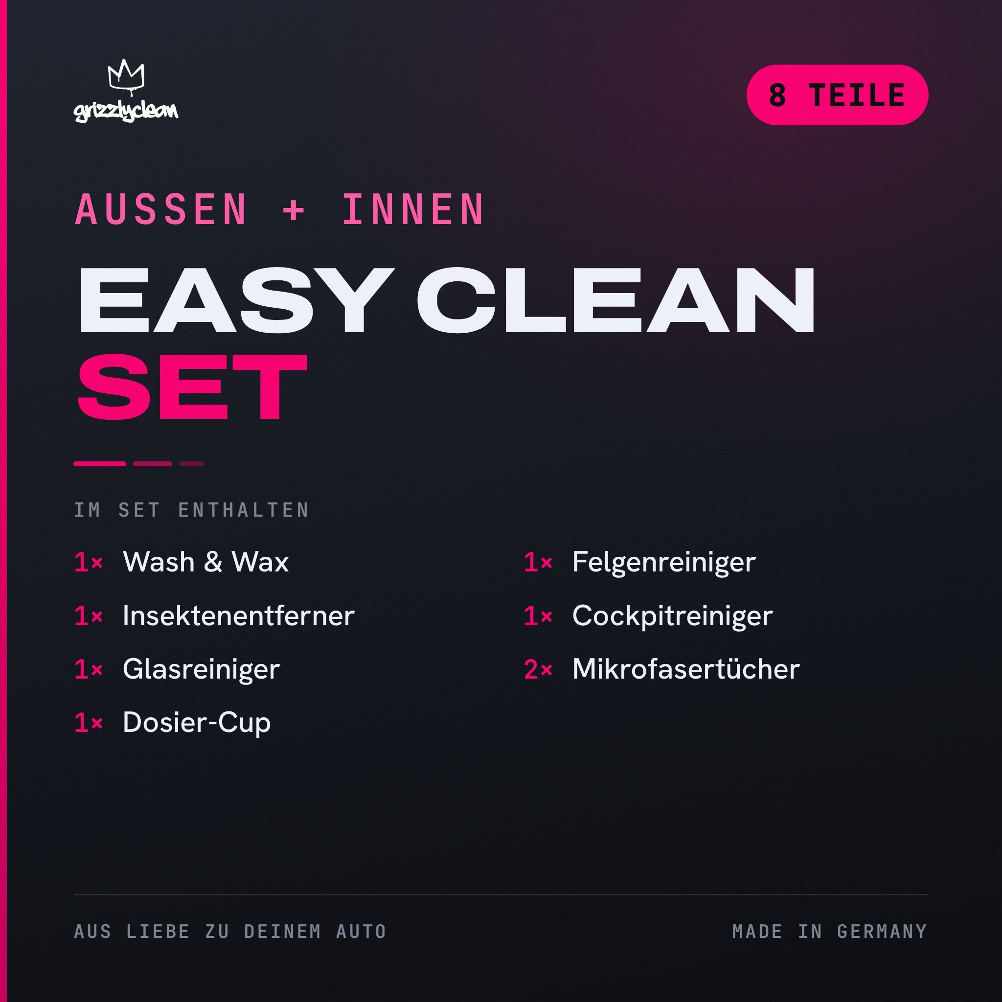 GrizzlyClean Easy Clean Set Inhalt: 8 Teile fuer Aussen und Innen