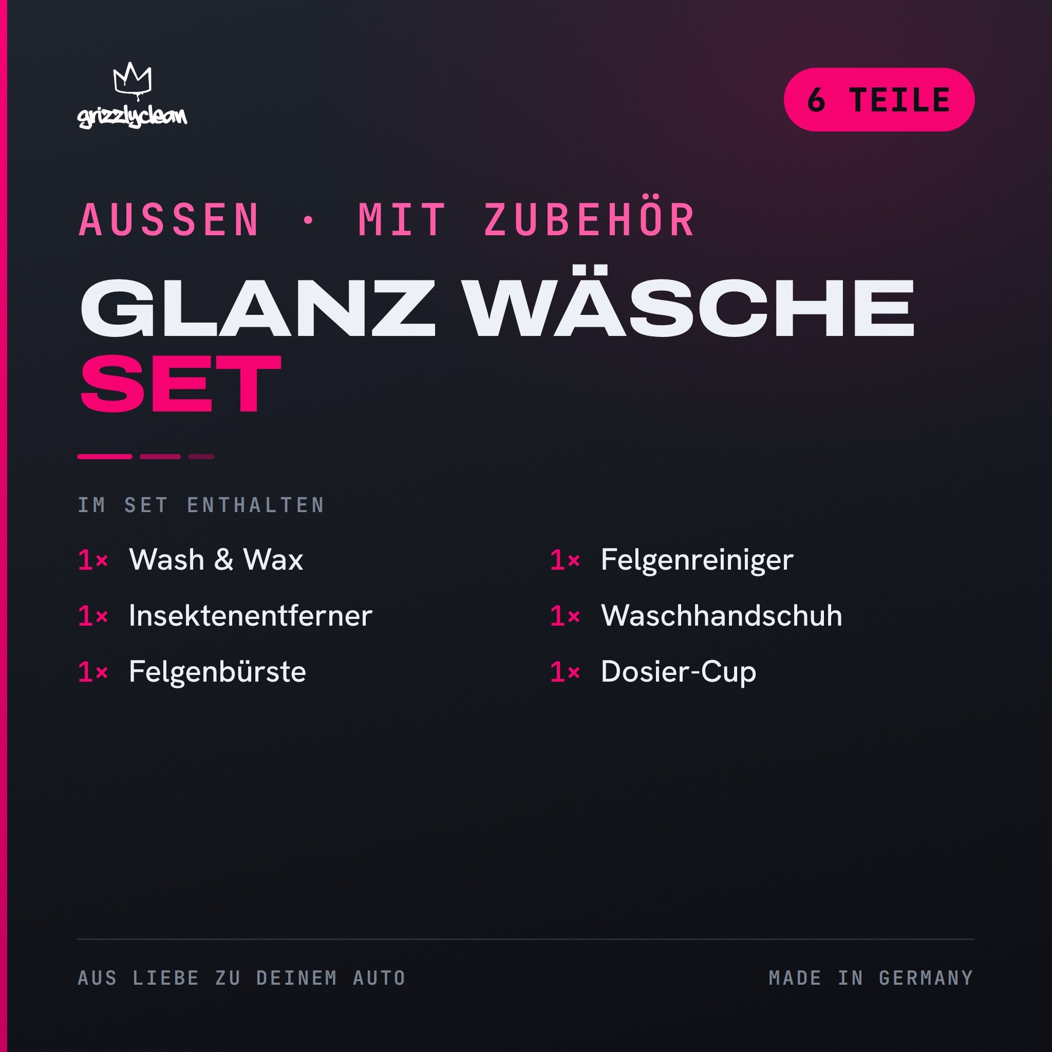 GrizzlyClean Glanz Waesche Set Inhalt: 6 Teile fuer die Aussenwaesche mit Zubehoer
