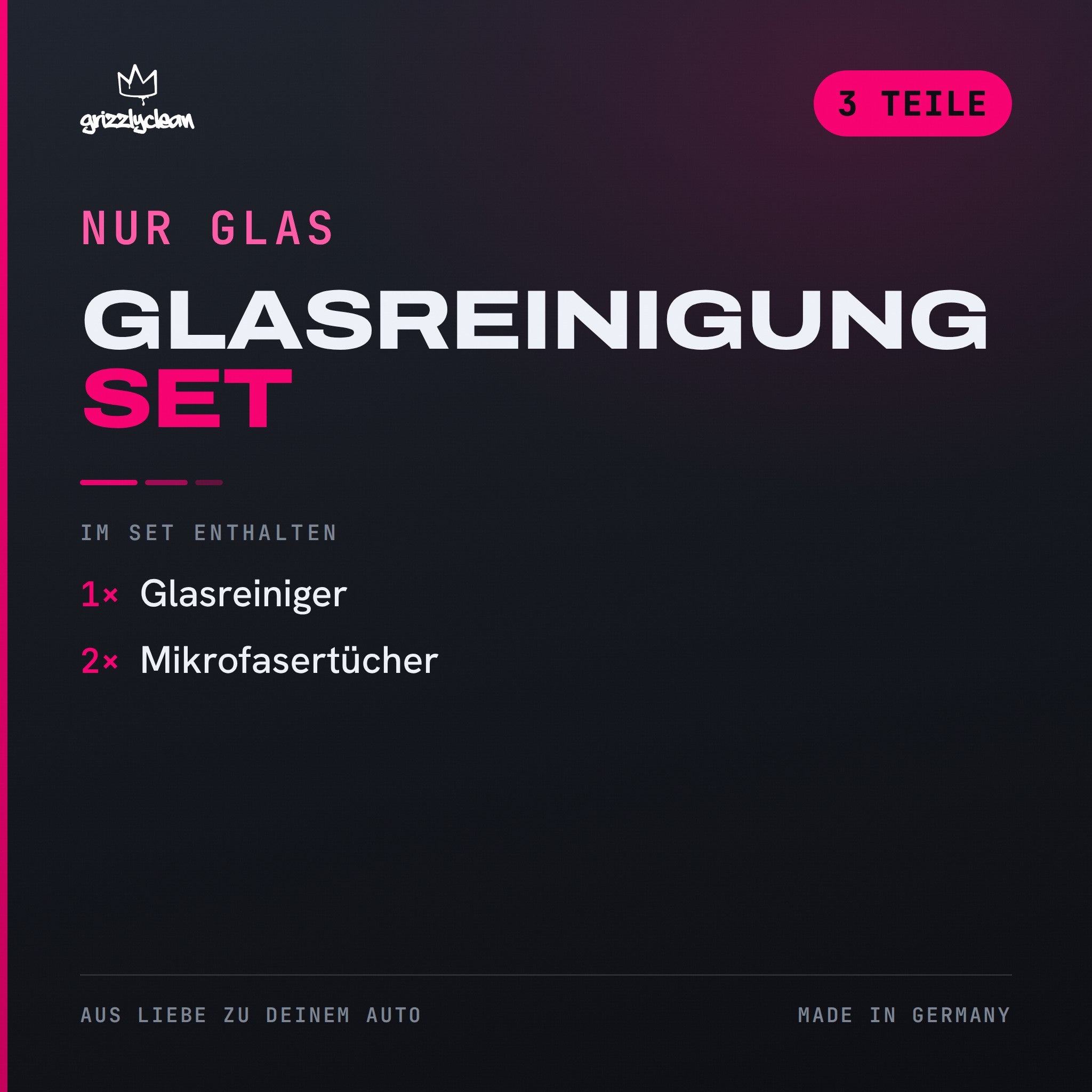 GrizzlyClean Glasreinigung Set Inhalt: Glasreiniger und 2 Mikrofasertuecher