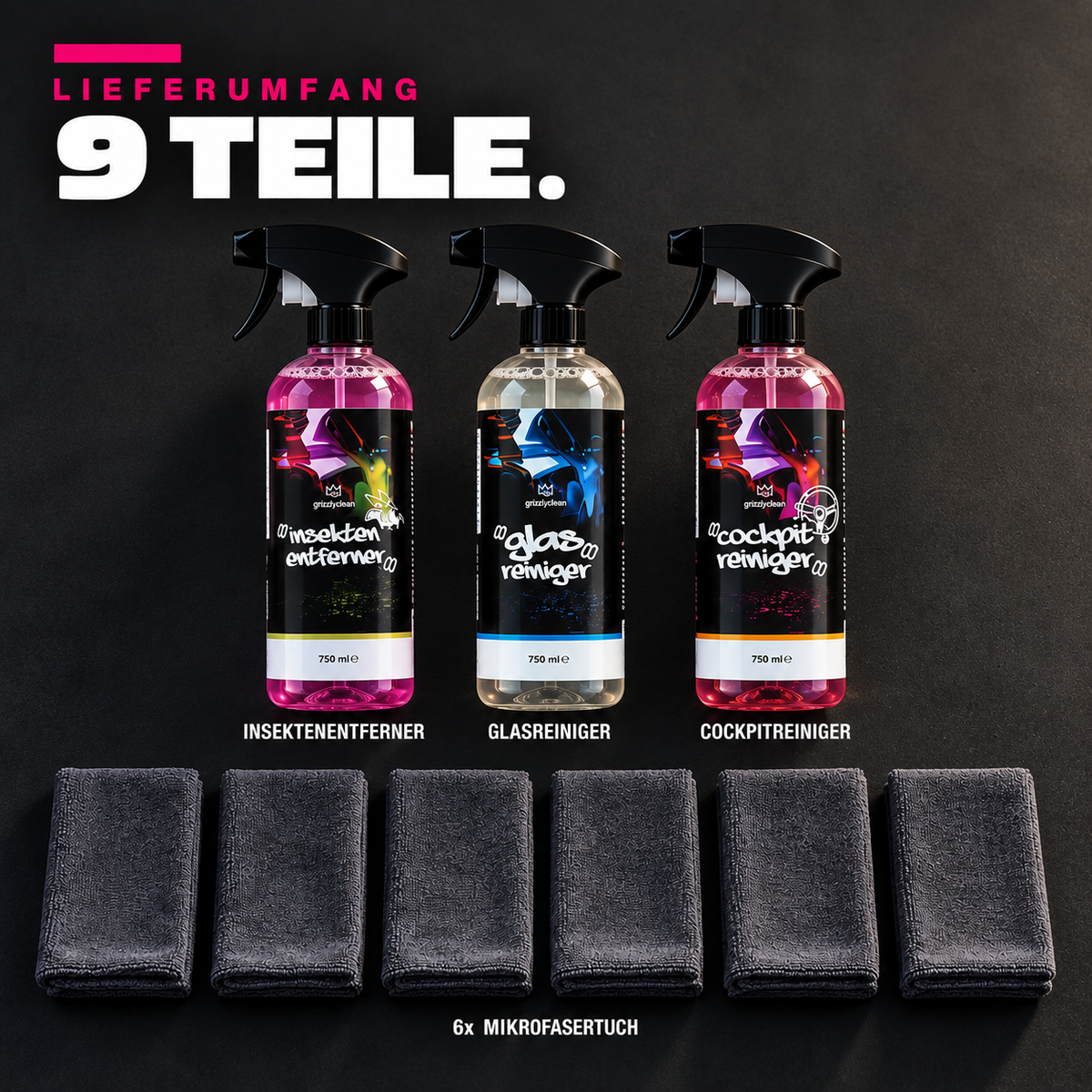 Auto Reinigungs Set ohne Wasser, 9 Teile