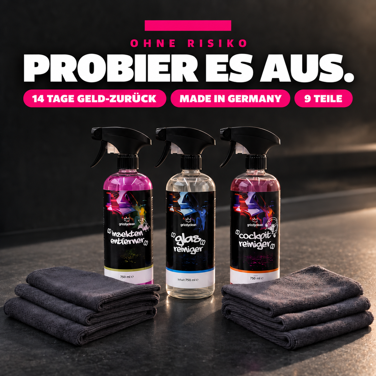 Auto Reinigungs Set ohne Wasser, 9 Teile