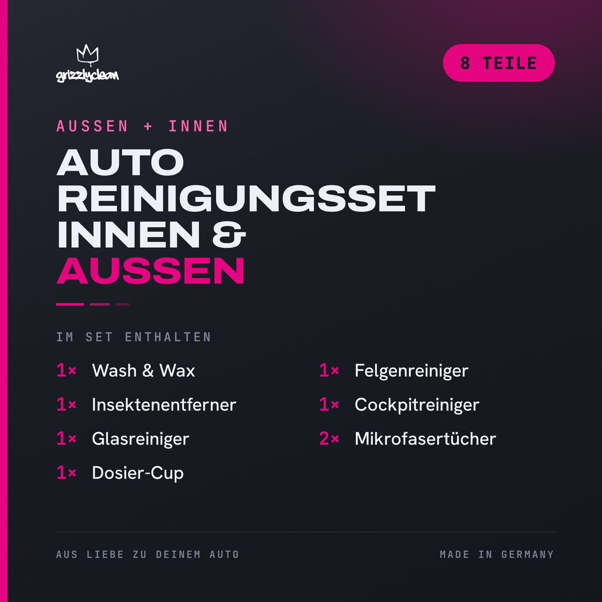 GrizzlyClean Auto Reinigungsset Innen und Aussen Inhalt: 8 Teile
