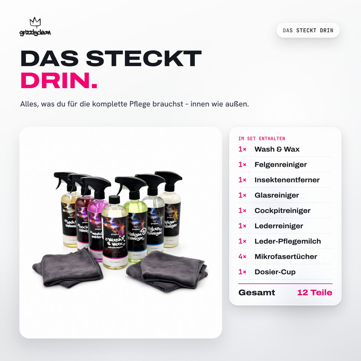 GrizzlyClean Autopflege Komplett Set, 12 Teile