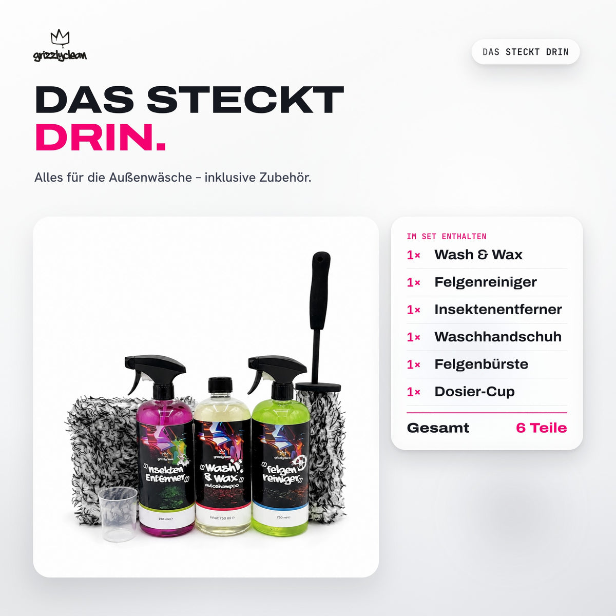 GrizzlyClean Autopflege Set Außen, 6 Teile