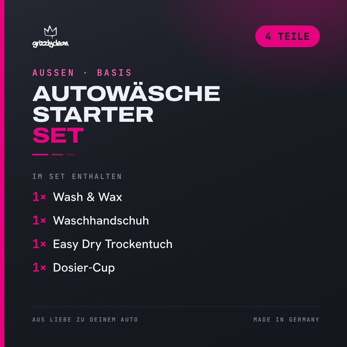 GrizzlyClean Autowaesche Starter Set Inhalt: 4 Teile fuer die Handwaesche