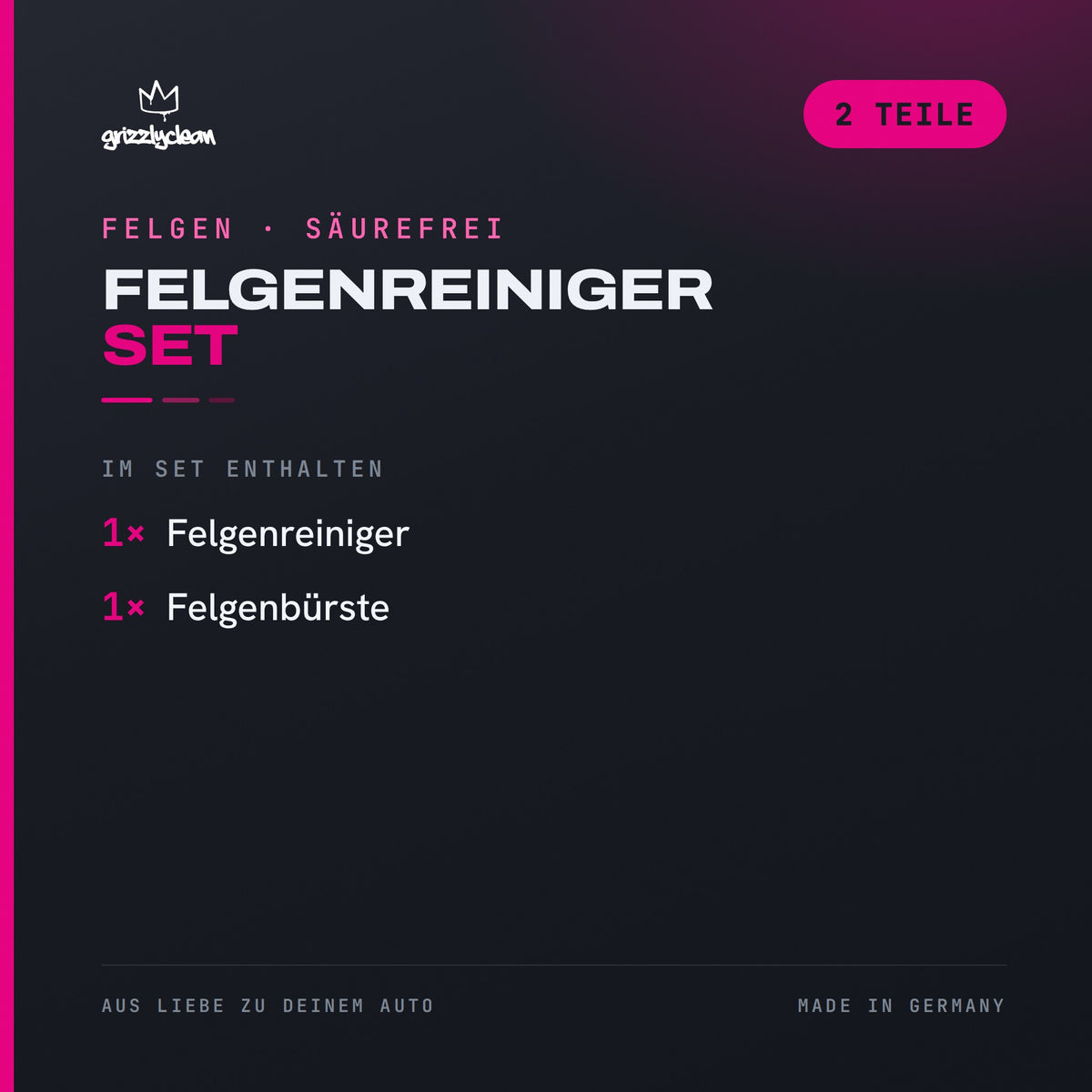 GrizzlyClean Felgenreiniger Set Inhalt: Felgenreiniger und Felgenbuerste