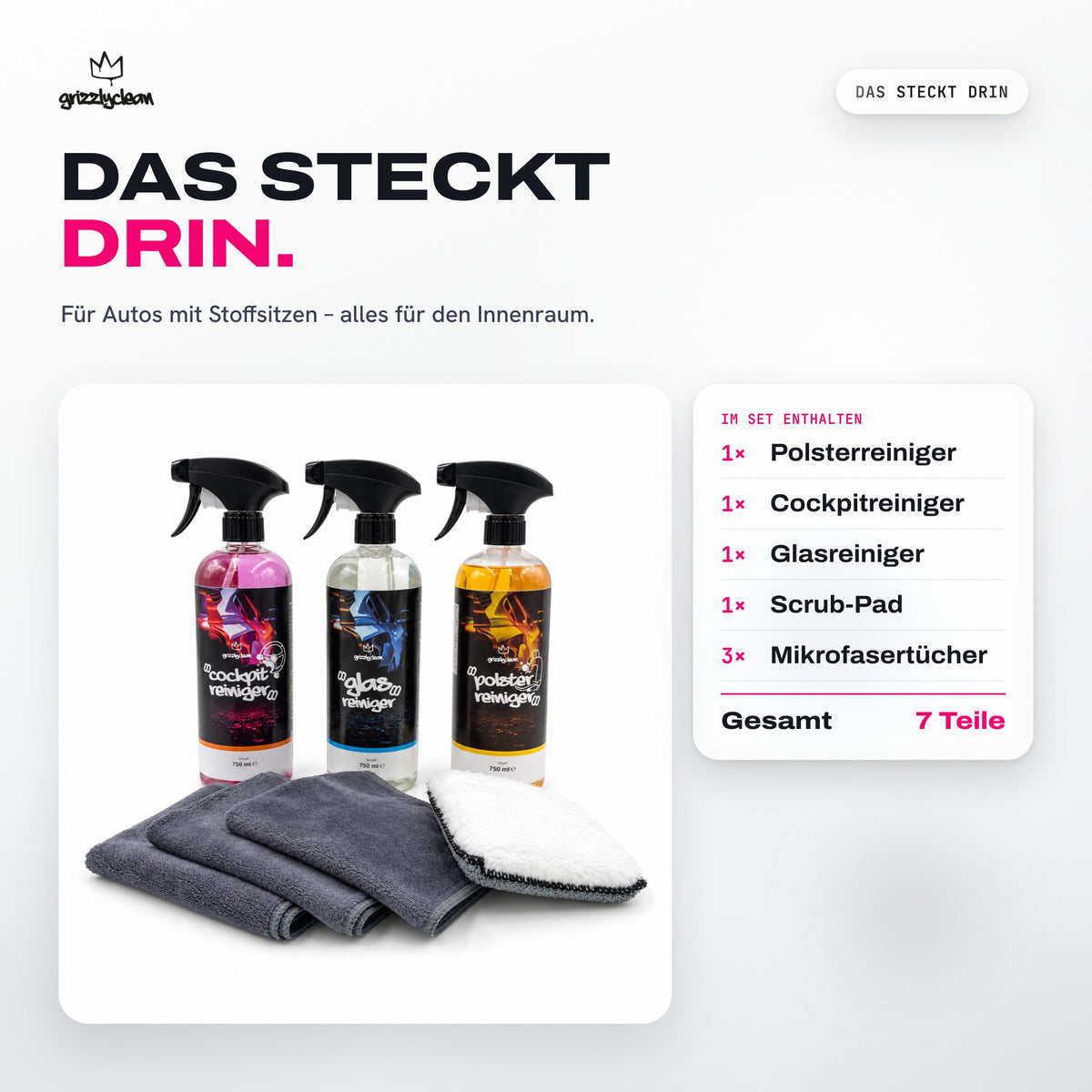 Innenraumreiniger Set Stoff, 7 Teile