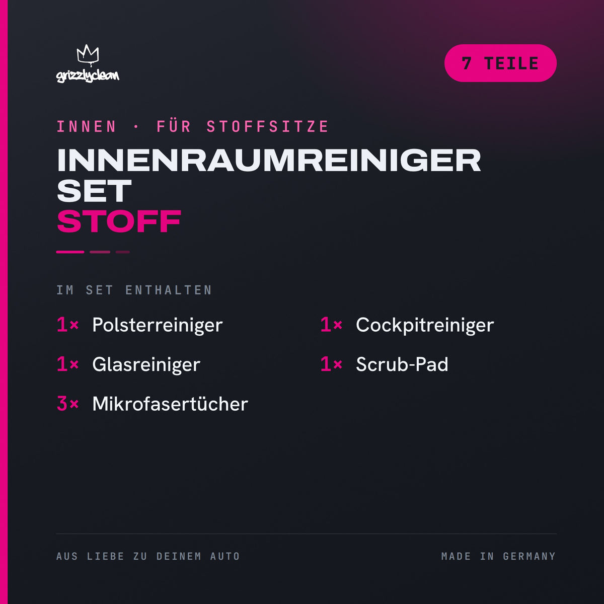 GrizzlyClean Auto Reinigungsset Innen und Aussen Inhalt: 8 Teile
