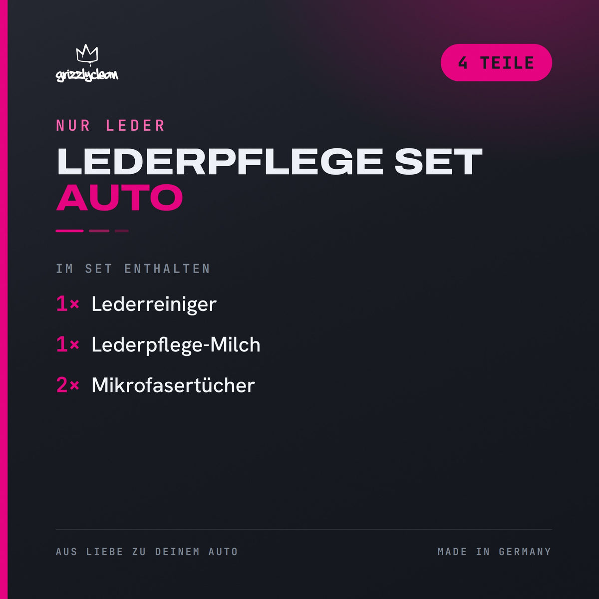 GrizzlyClean Lederpflege Set Auto Inhalt: 4 Teile fuer die Lederpflege